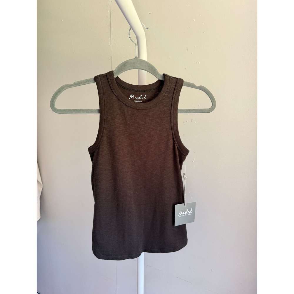 NWT Marled Tank Top Women XS Black Ribbed Essentials Cotton Modal Crew Neck